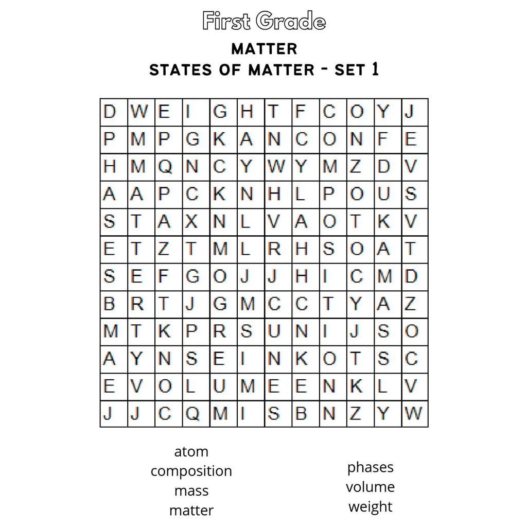 Matter Word Search Worksheets