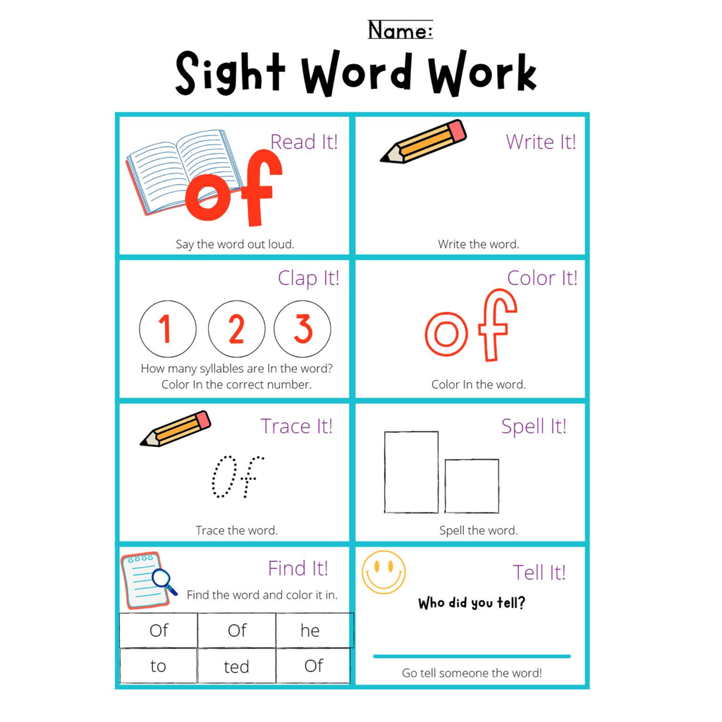Sight Word Work Worksheets