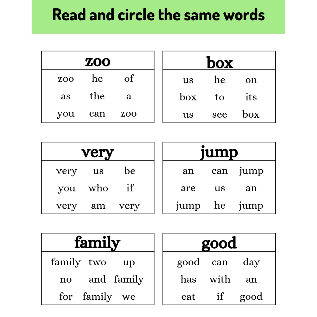 Sight Word Read and Circle Worksheets