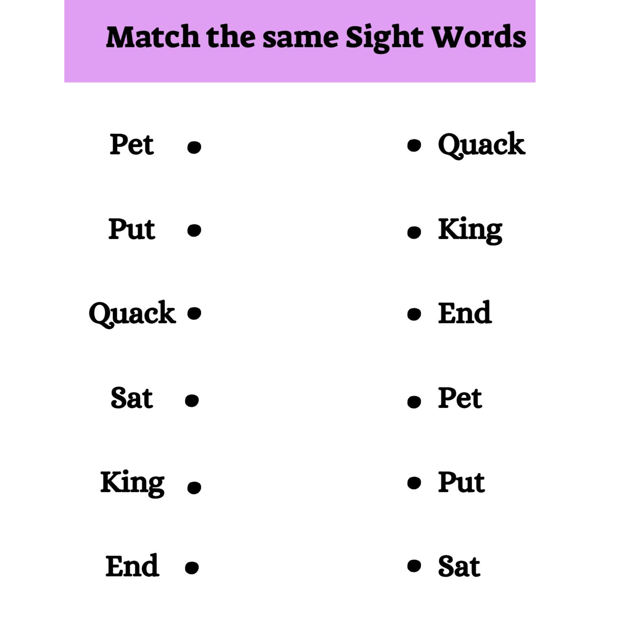 Sight Word Matching Worksheets