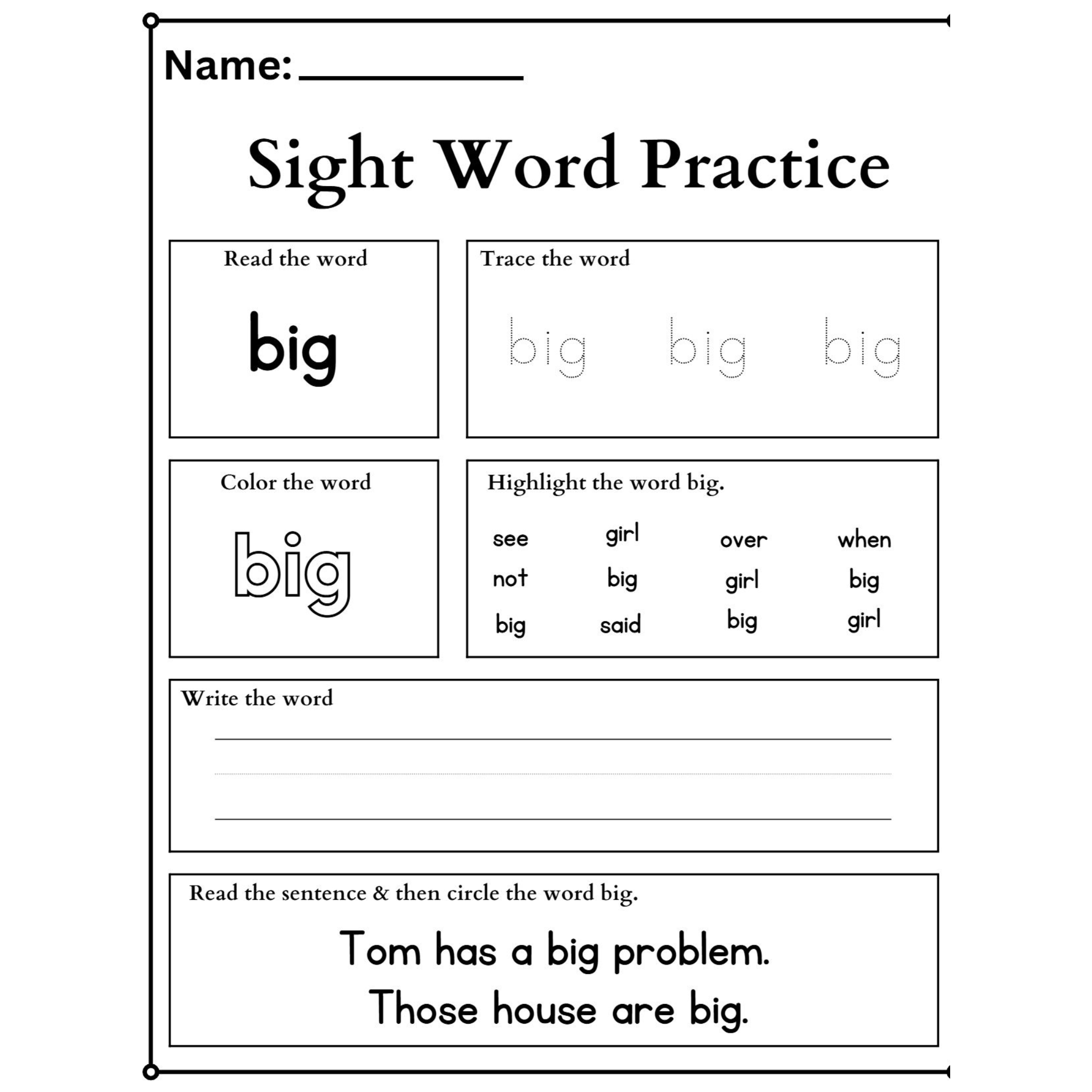 Sight Words Tracing Worksheets