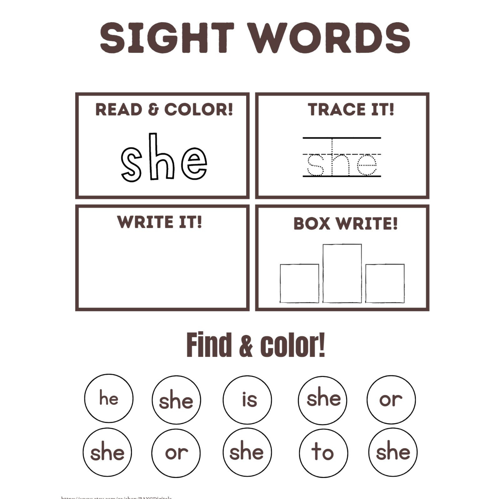 Sight Words Read Trace Write Worksheets