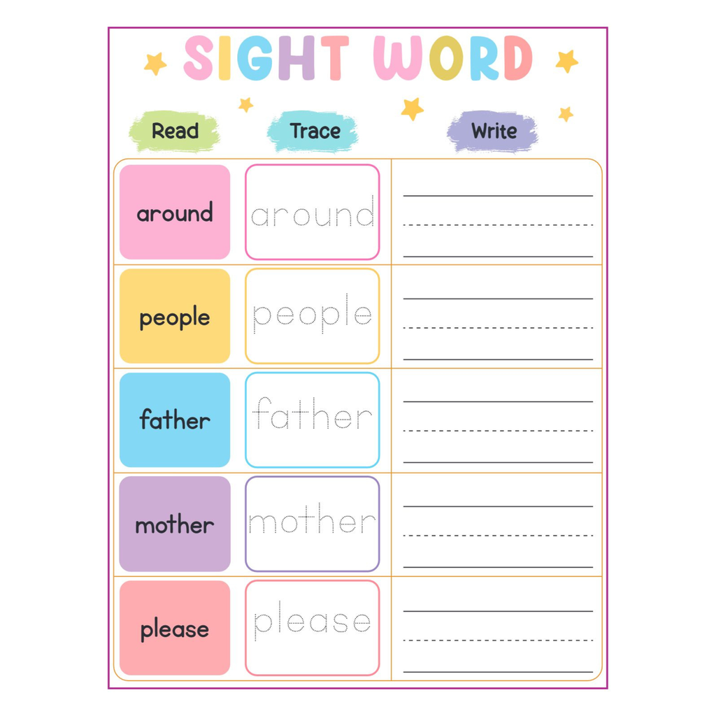 Sight Word Read Trace Write Worksheets Bundle