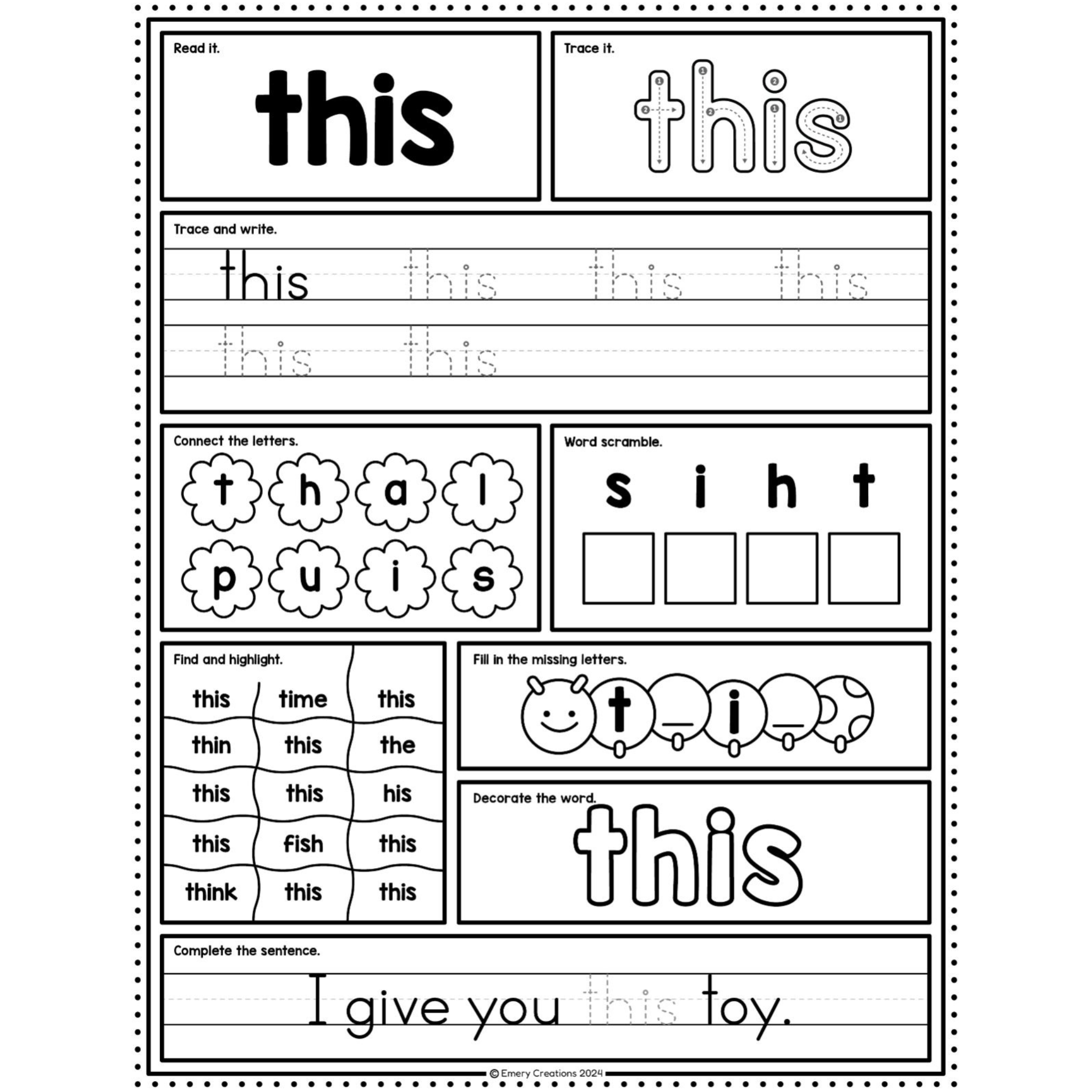 Primer Sight Word Worksheets
