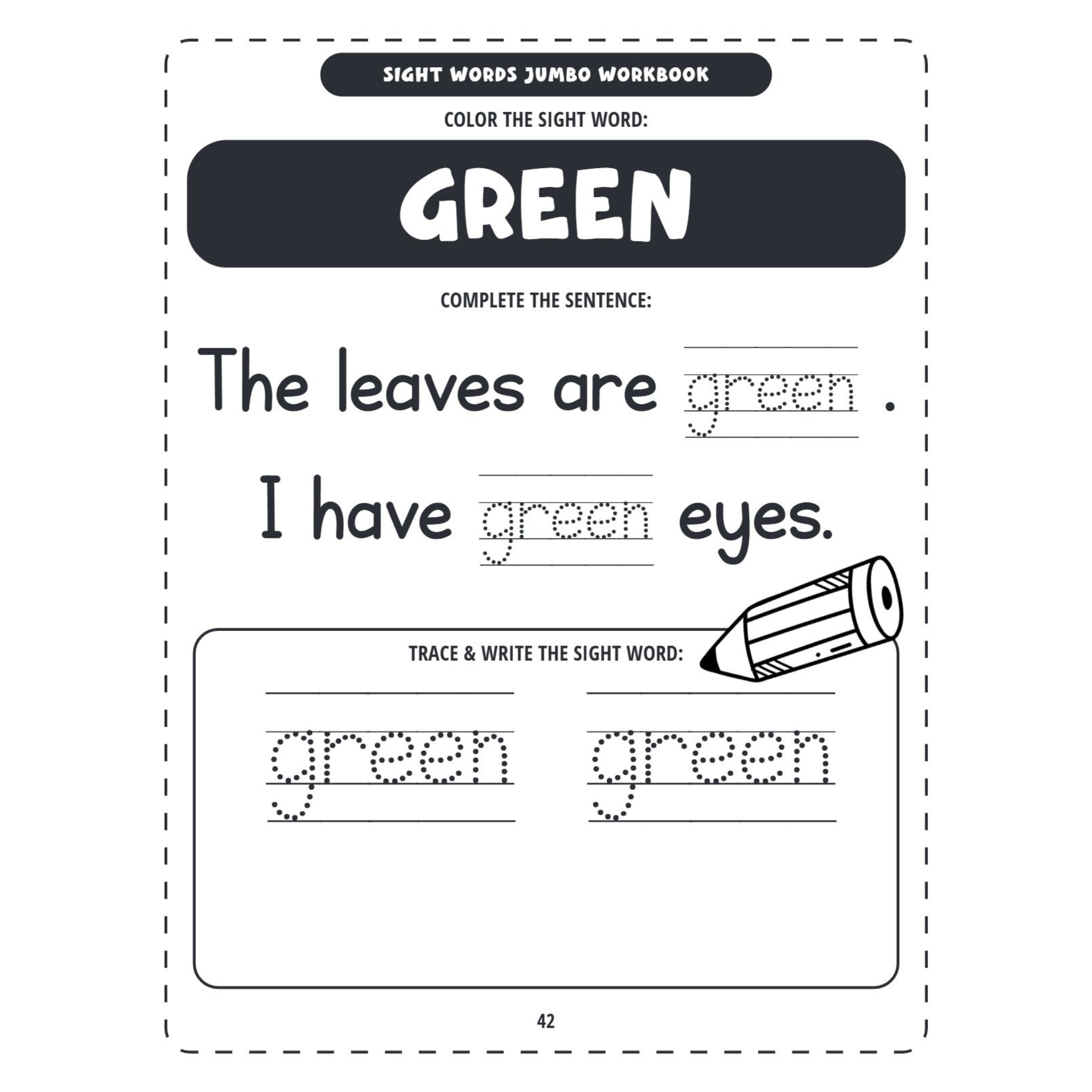 Sight Words Jumbo Workbook Trace Write Color Activities