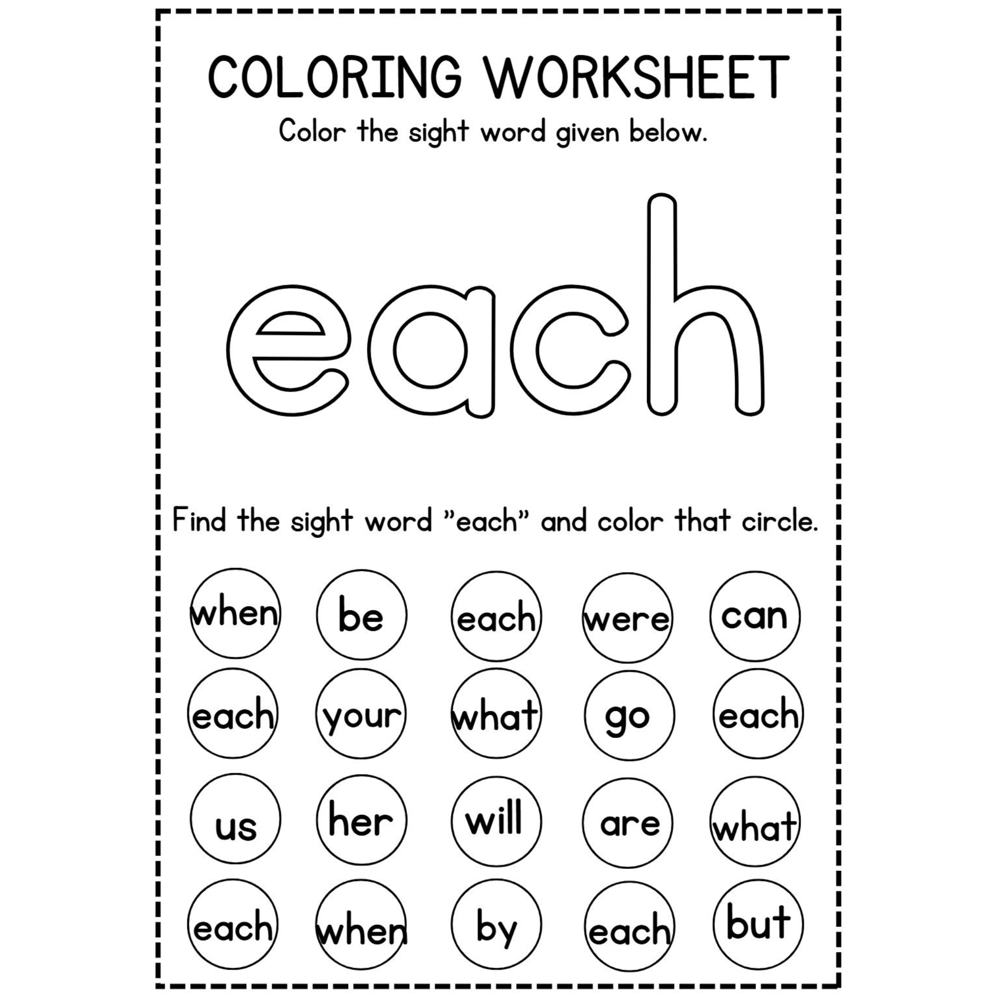 Sight Word Coloring Worksheets