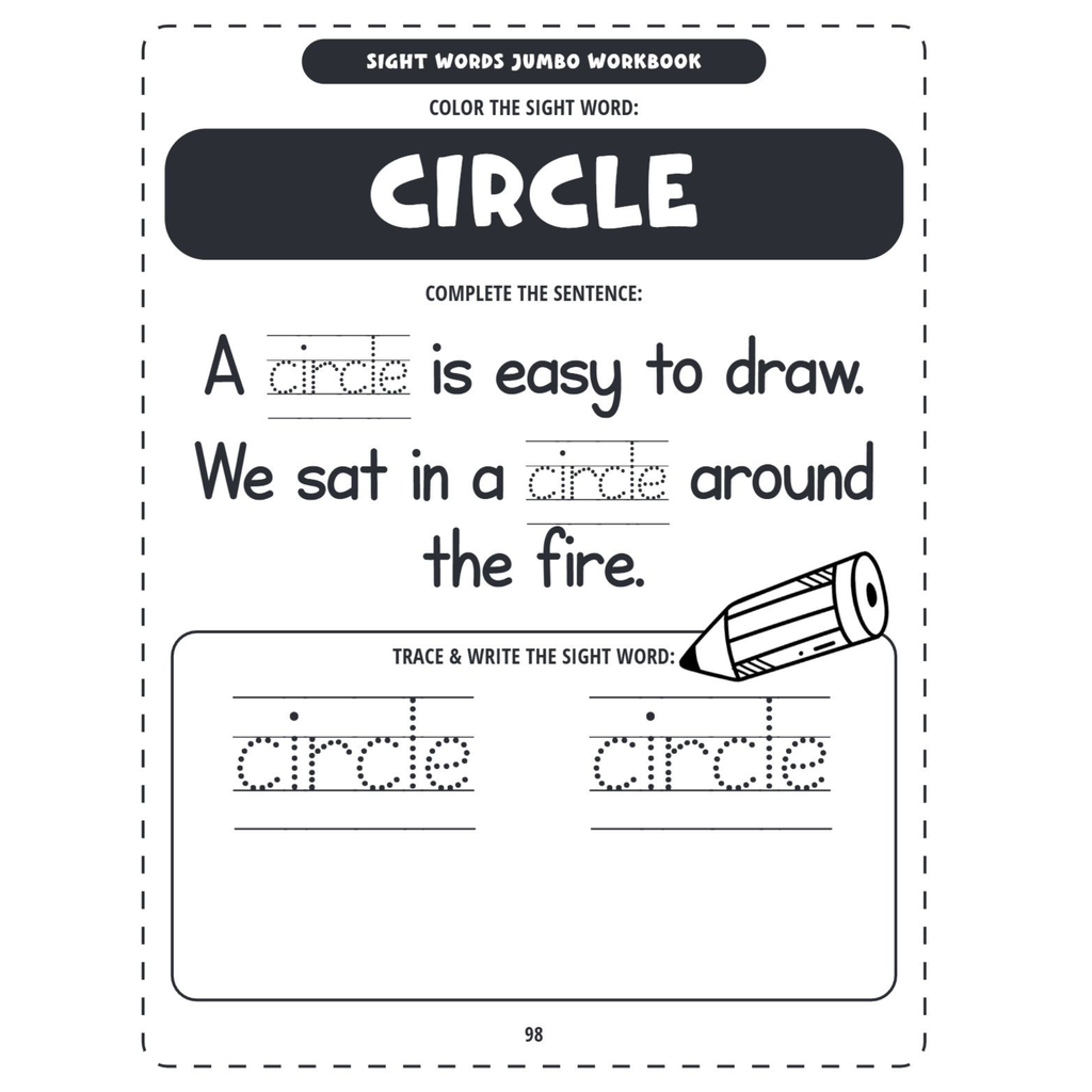 Sight Words Jumbo Workbook Trace Write Color Activities