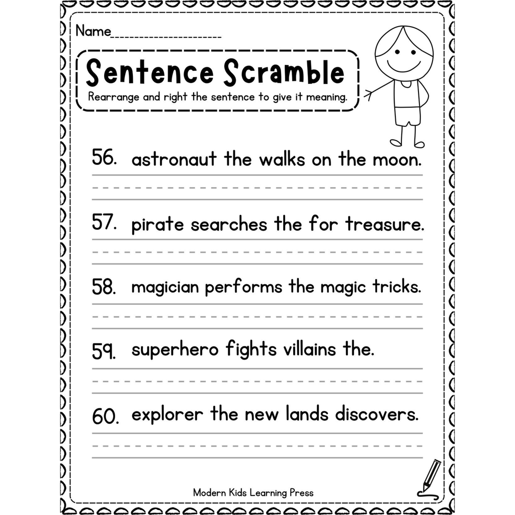 Kindergarten Sentence Scramble Worksheets