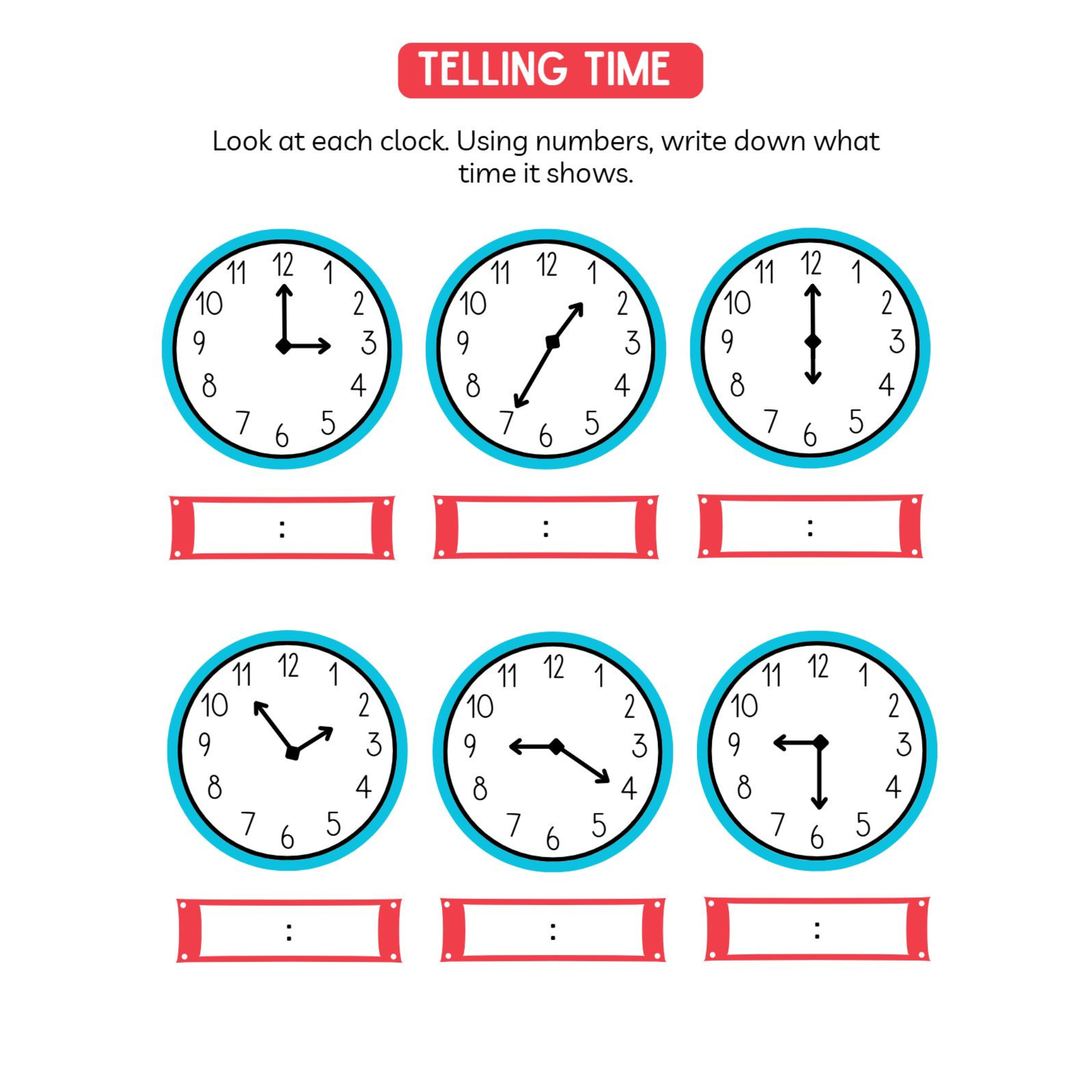Learning to Tell Time Worksheets