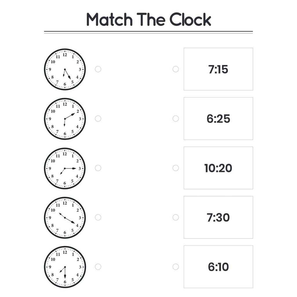 Match the Clock Time Worksheets for Kindergarten