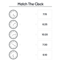 Match the Clock Time Worksheets for Kindergarten