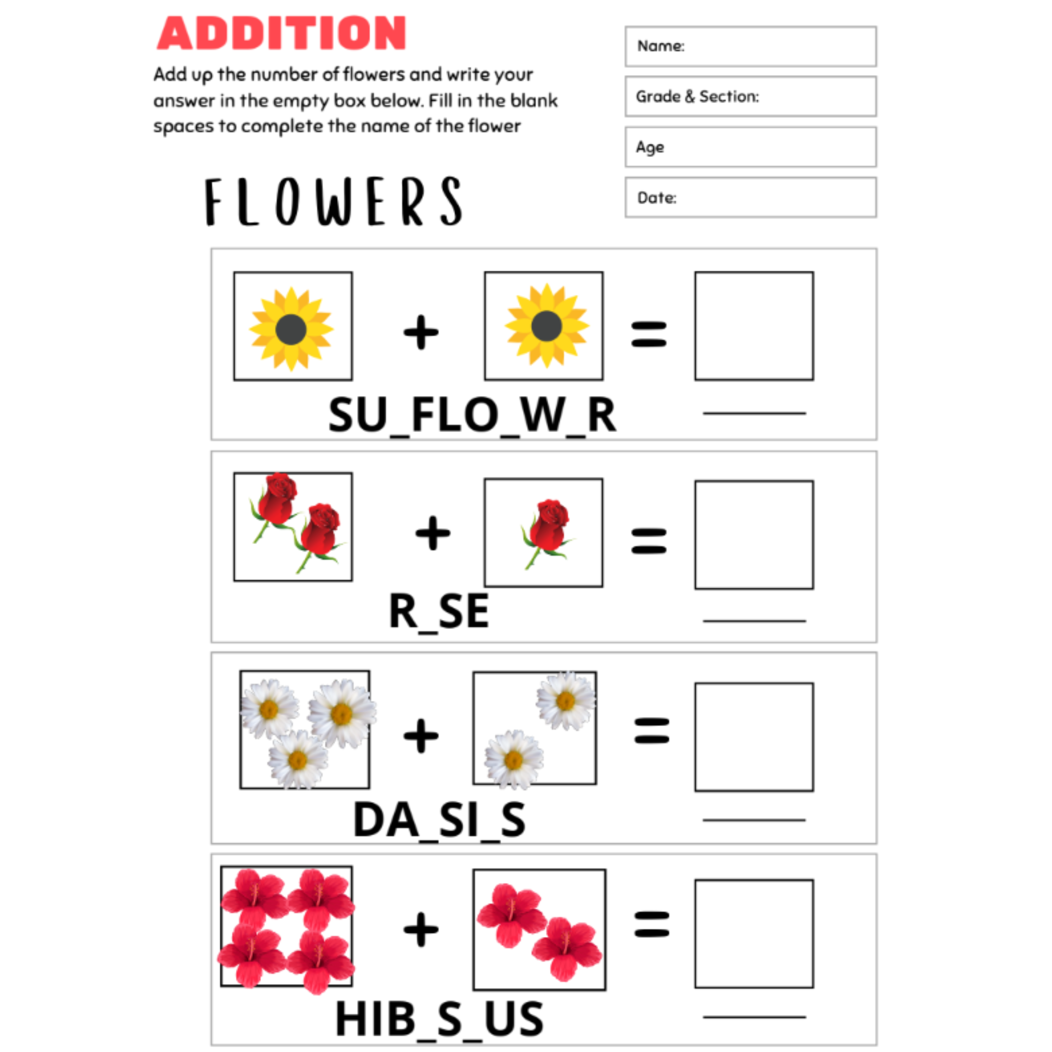 Math Spelling Addition Subtraction Worksheets