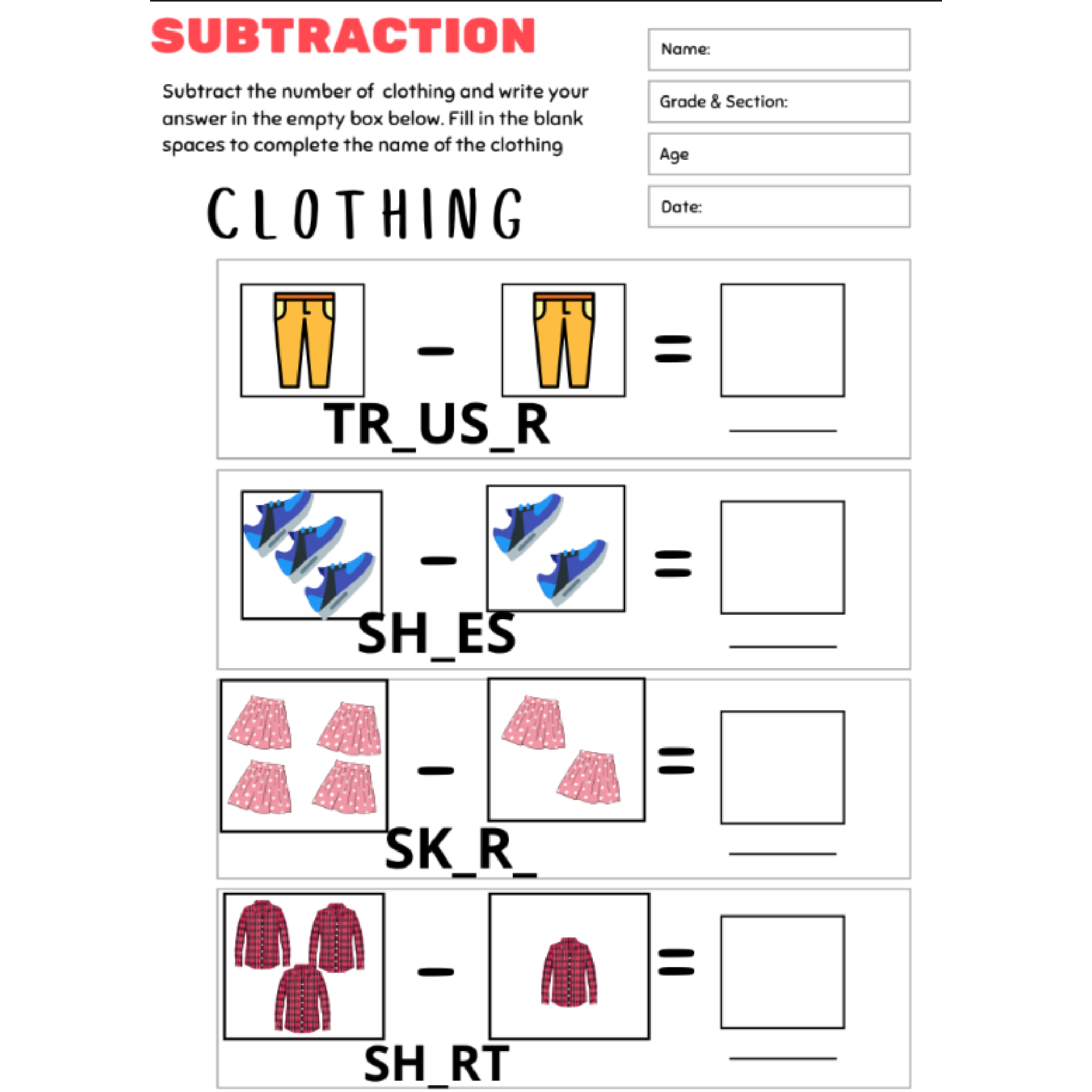 Math Spelling Addition Subtraction Worksheets