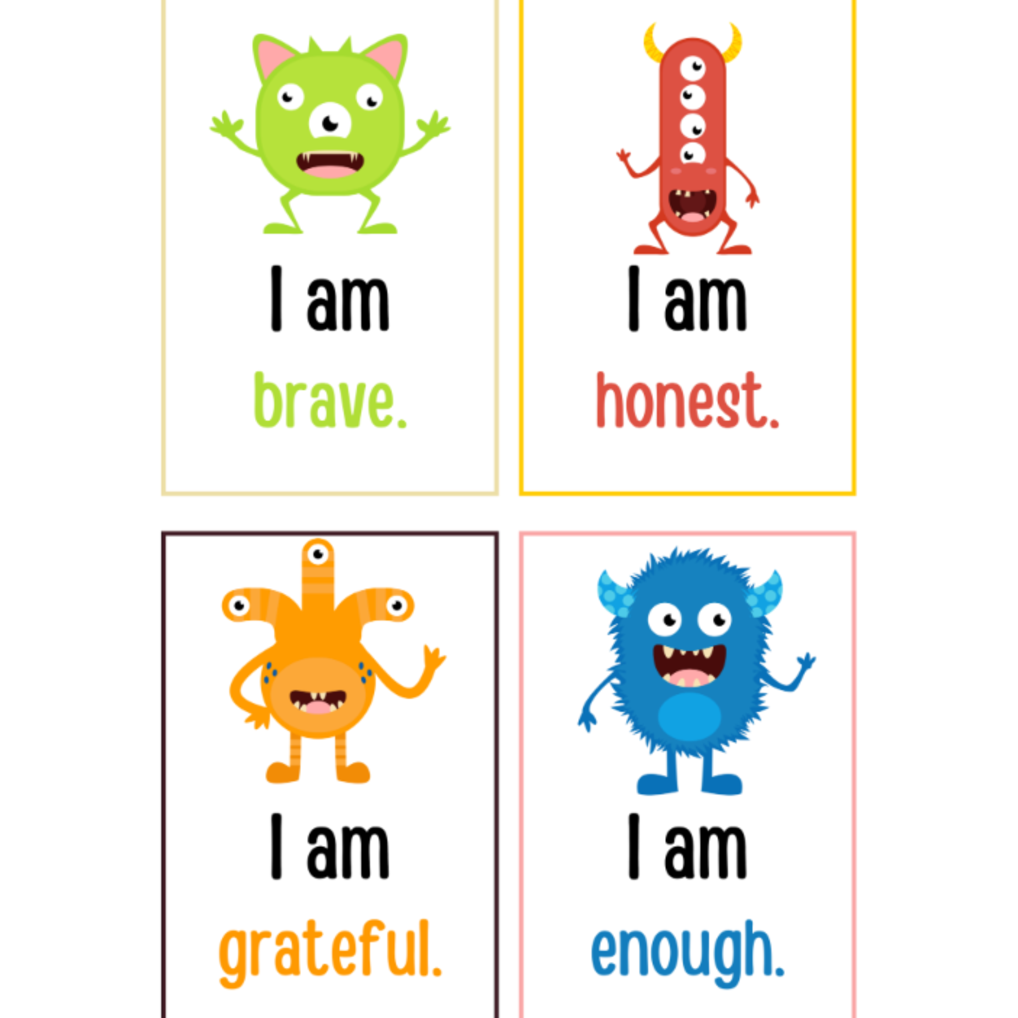 Monster Positive Affirmation Cards for Kids