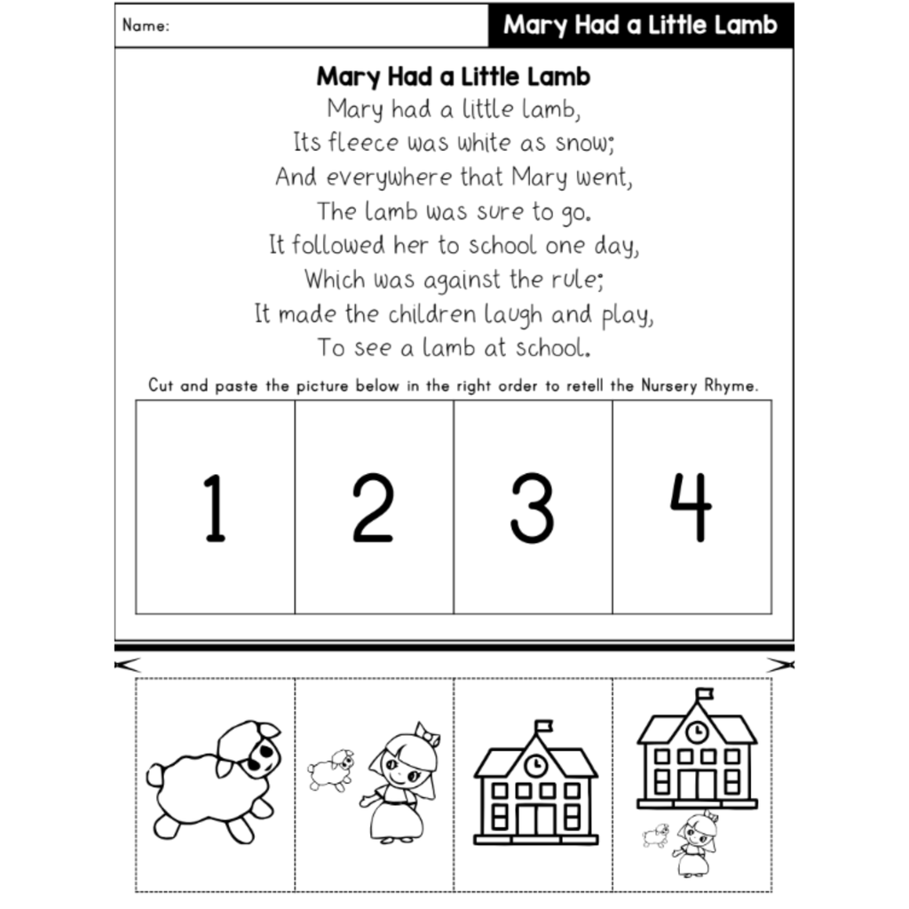 Nursery Rhymes Story Retelling Worksheets