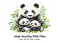 Panda Family with Green Leaves Clipart Bundle