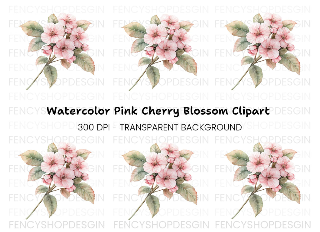Pink Cherry Blossom Branch Clipart Bundle