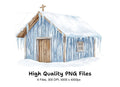 Snowy Rustic Cabins and Churches Clipart Bundle