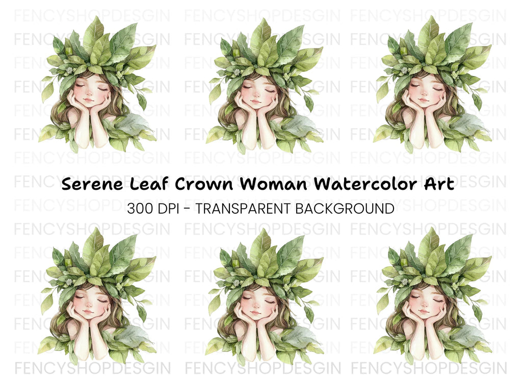 Nature Embrace Green Leaf Girl Clipart Bundle