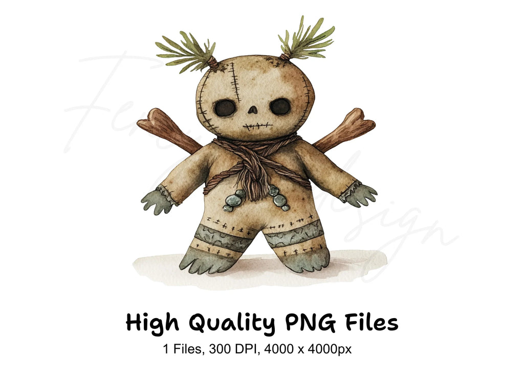 Mystical Voodoo Doll with Bones Clipart Bundle