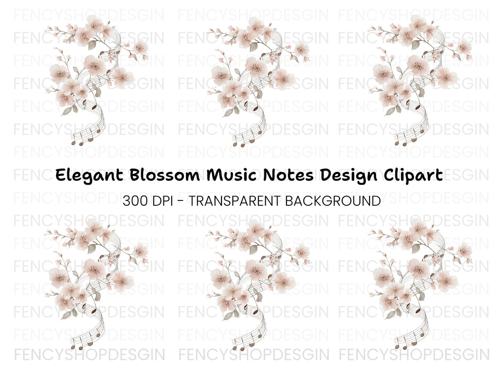 Cherry Blossom Music Notes Clipart Bundle