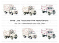 White Valentine Trucks with Heart Garlands Clipart Bundle