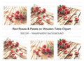 Red Roses and Petals on Wood Clipart Bundle