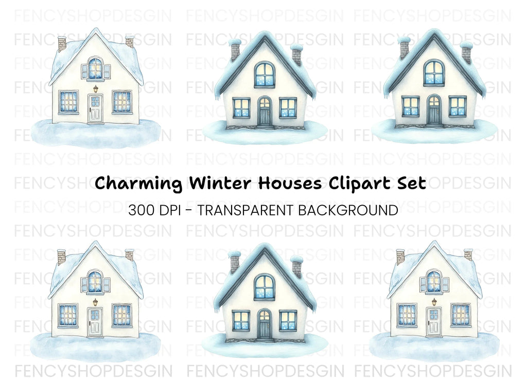 Cozy Winter Houses Clipart Bundle