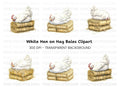 Sleeping White Chickens on Hay Bales Clipart Bundle