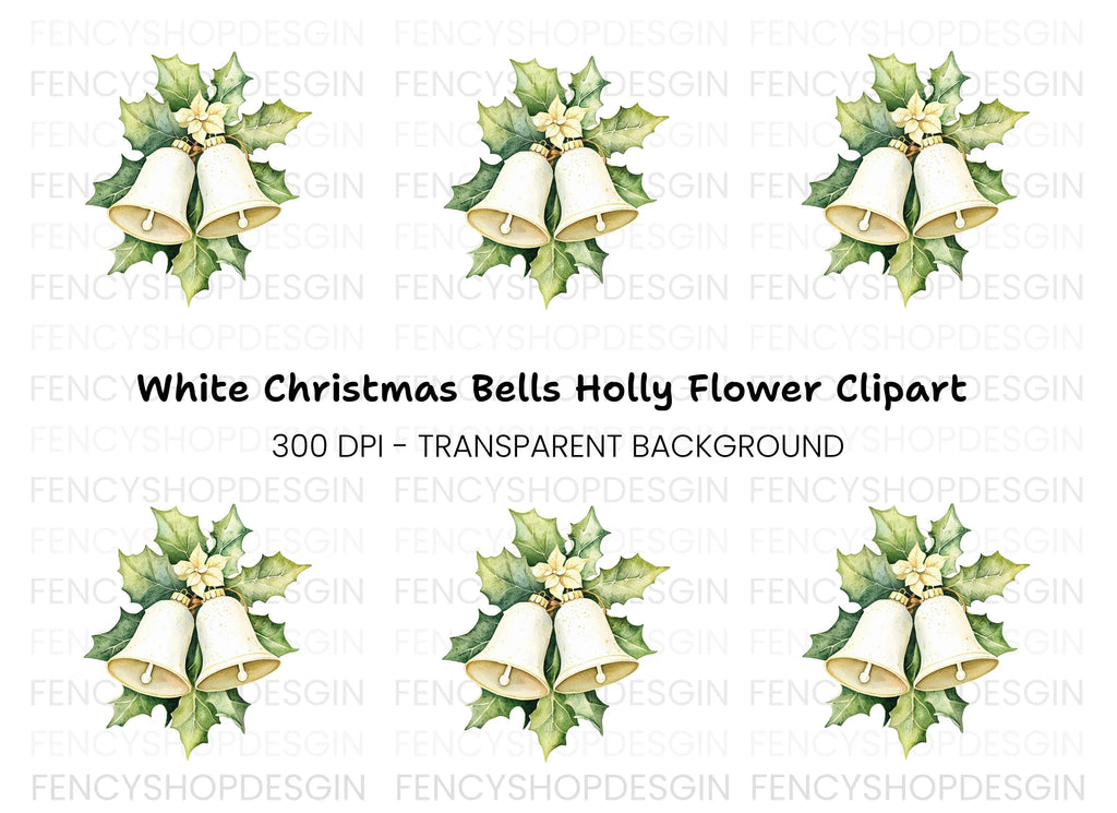 Elegant White Christmas Bells Clipart Bundle