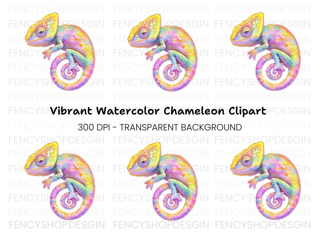 Vibrant Rainbow Chameleon Clipart Bundle