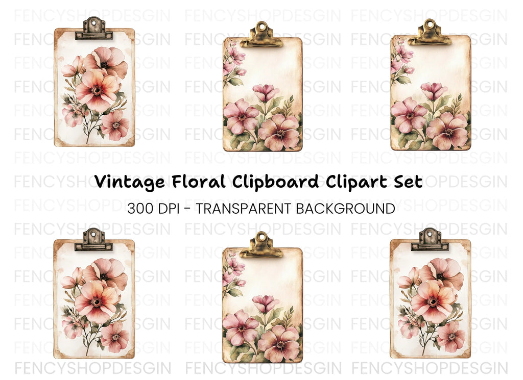 Floral Clipboard Clipart Bundle