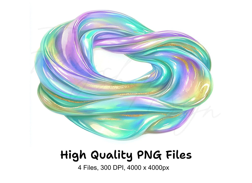 Abstract Iridescent Swirls Clipart Bundle