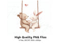 Cute Bunny and Bear Couple on Swings Clipart Bundle