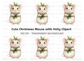Cute Christmas Mouse with Holly Clipart Bundle