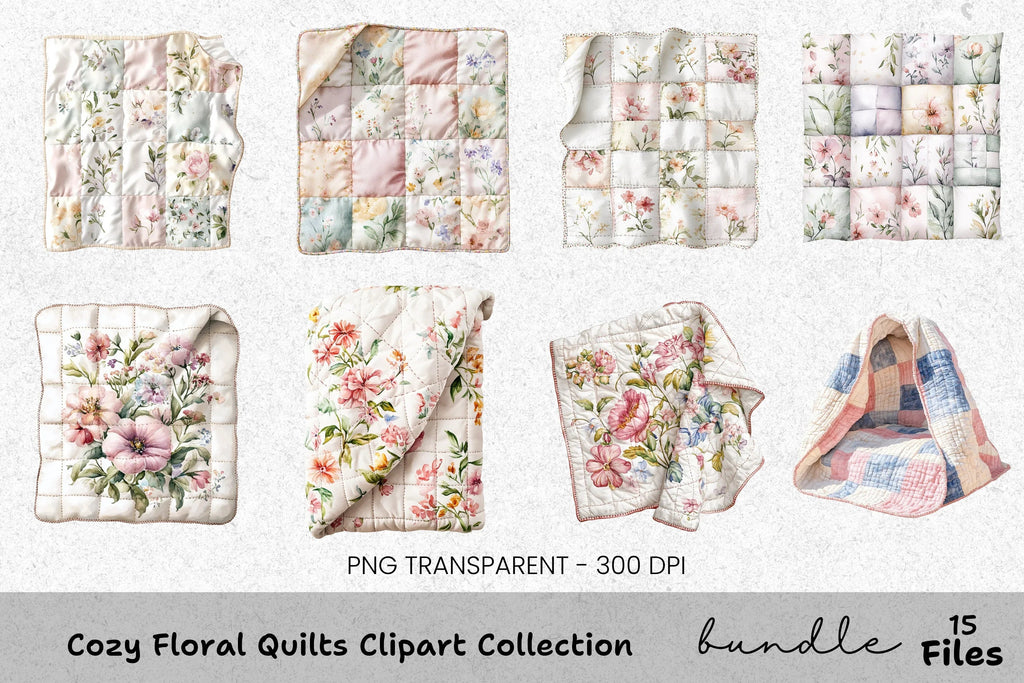 Cozy Floral Quilts Clipart Bundle