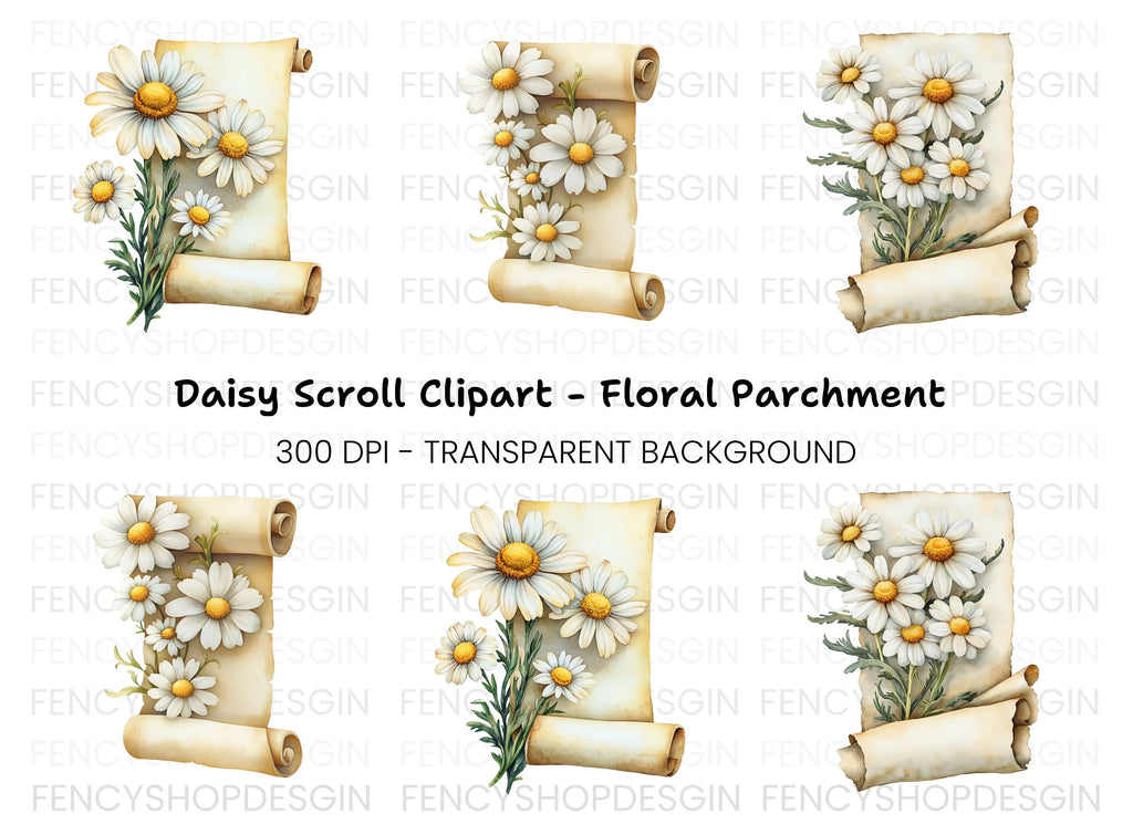 Daisy Scroll Clipart Bundle