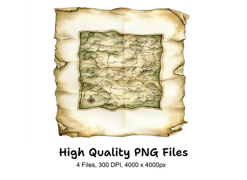 Aged Scroll Map Clipart Bundle