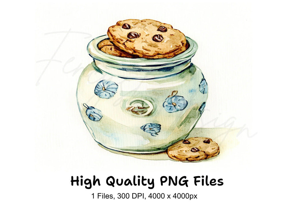 Vintage Cookie Jar with Chocolate Cookies Clipart Bundle