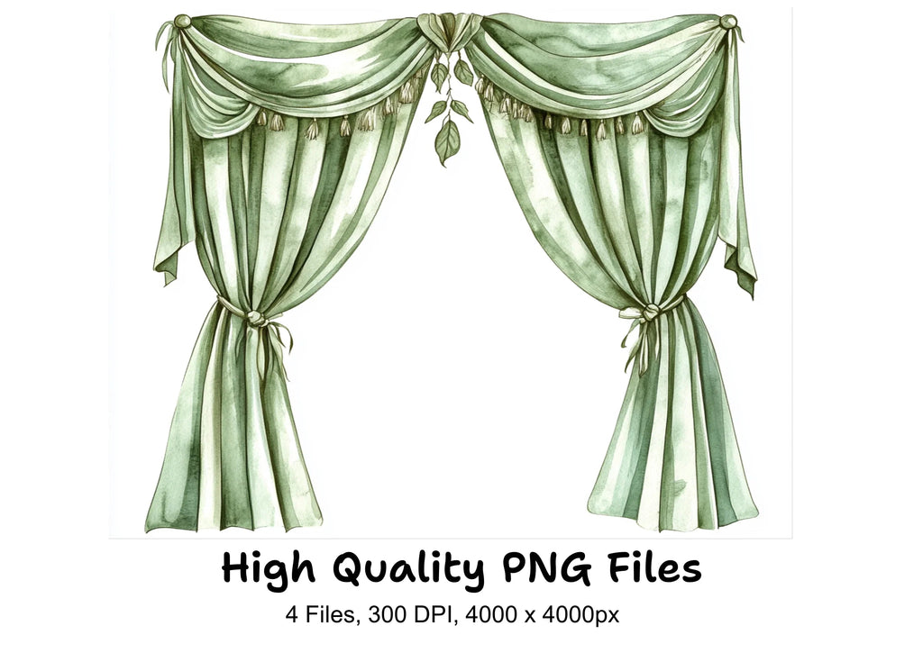 Elegant Green Curtains Clipart Bundle