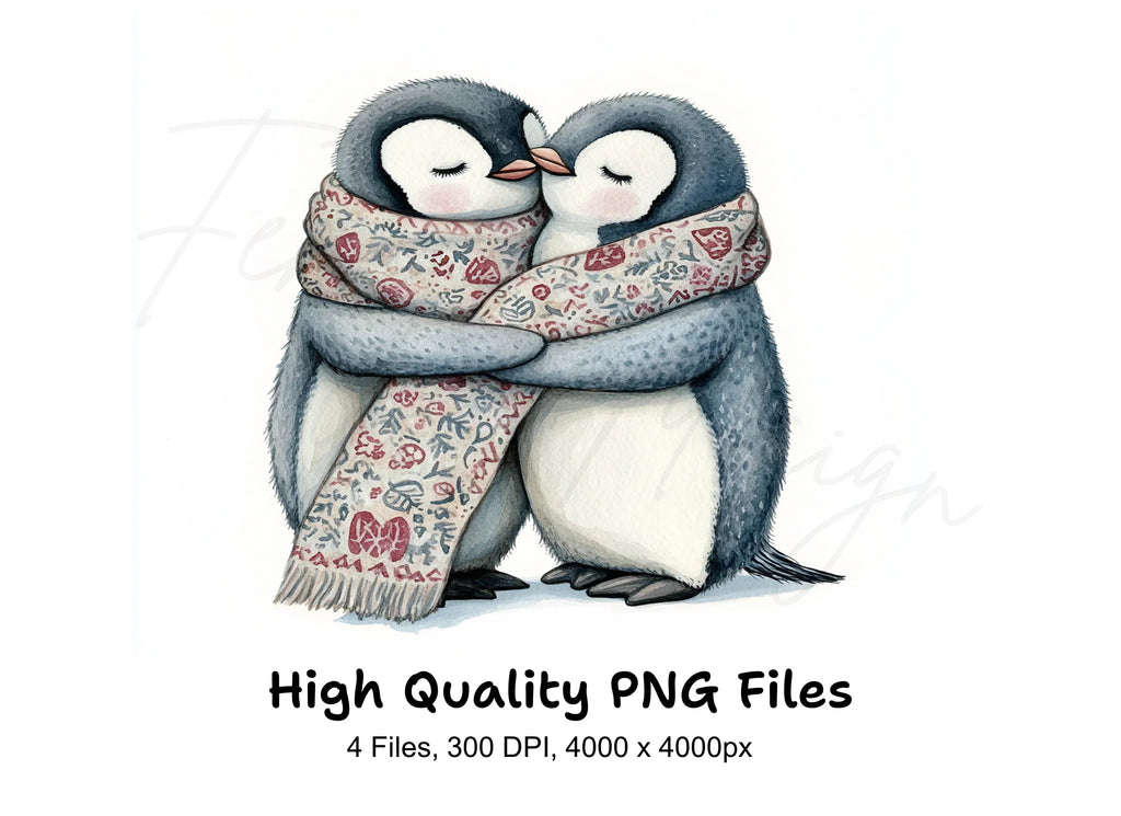 Cute Penguin Couple Hugging Clipart Bundle