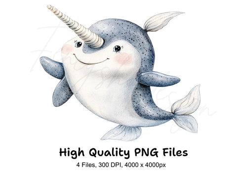 Adorable Narwhal Clipart Bundle