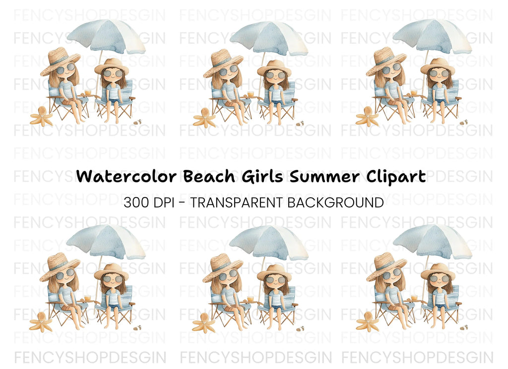Girls Relaxing on Beach Chairs Clipart Bundle