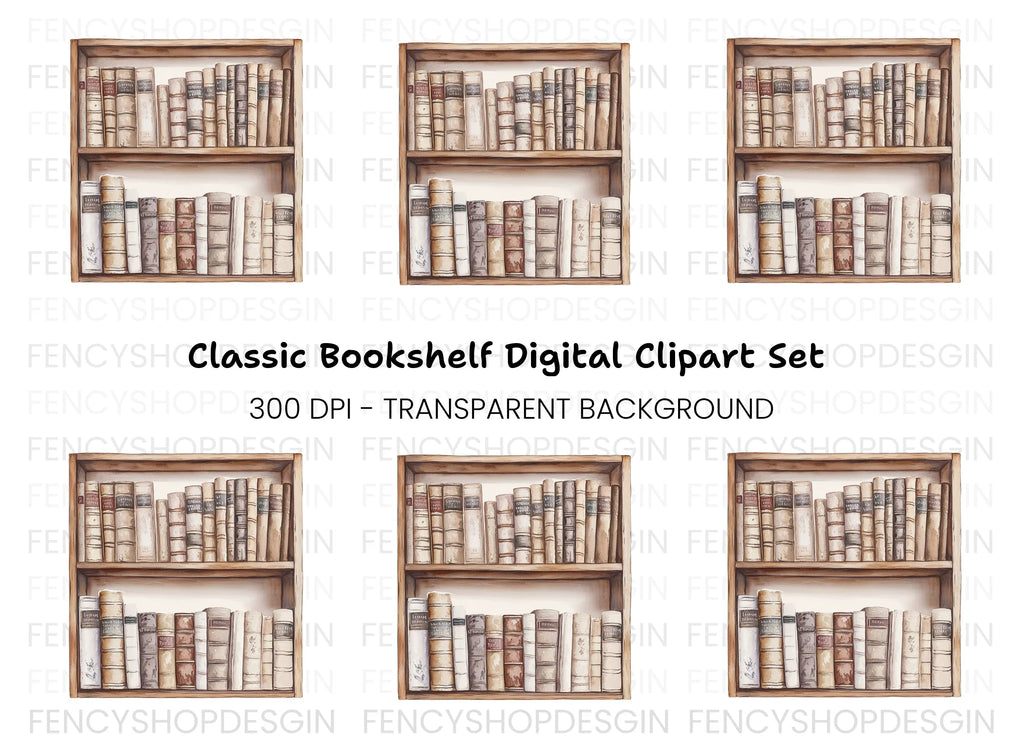 Bookshelf Illustration Clipart Bundle