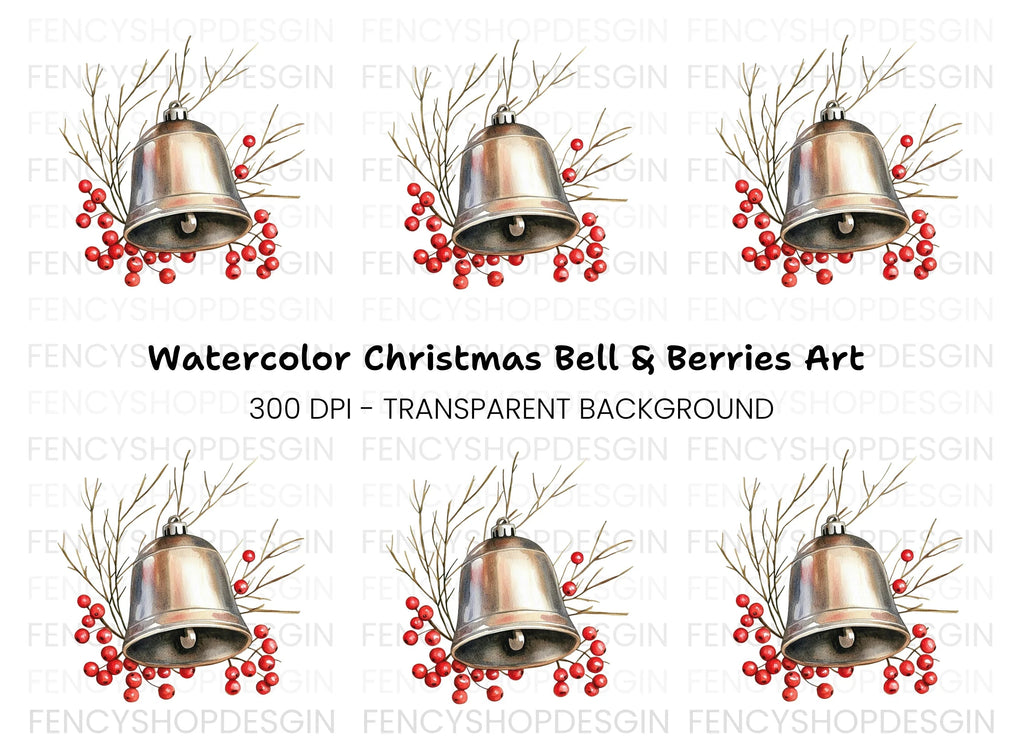 Christmas Bell with Berries Clipart Bundle