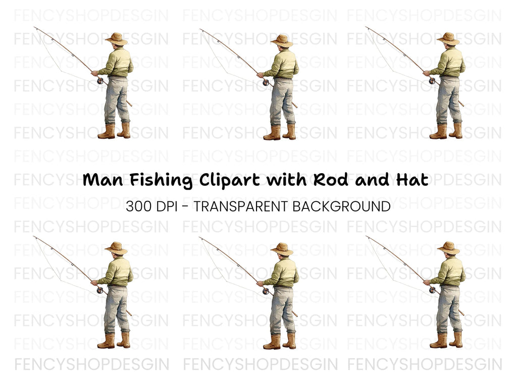Man Fly Fishing Clipart Bundle