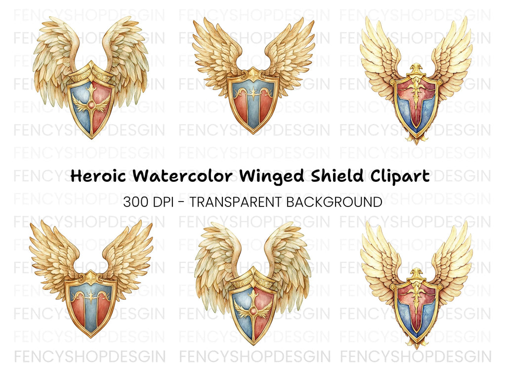 Golden Winged Shields Clipart Bundle