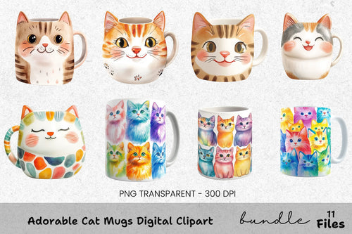 Adorable Cat Mugs Clipart Bundle