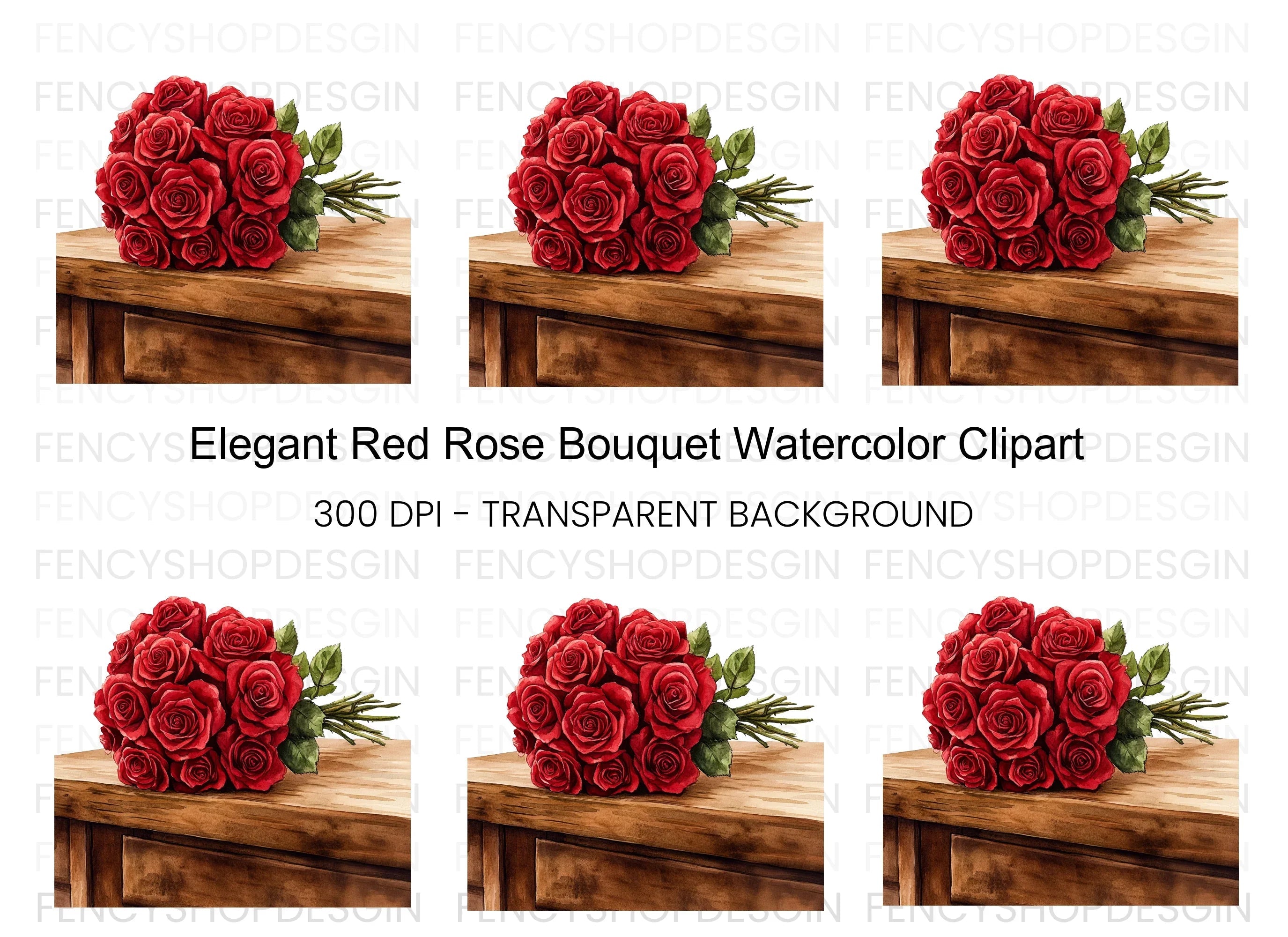 Elegant Red Rose Bouquet Clipart Bundle