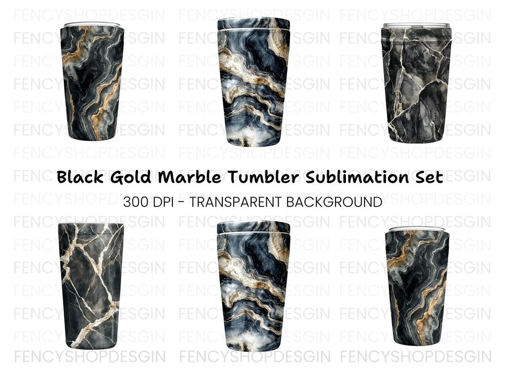 Black and Gold Marble Tumbler Clipart Bundle